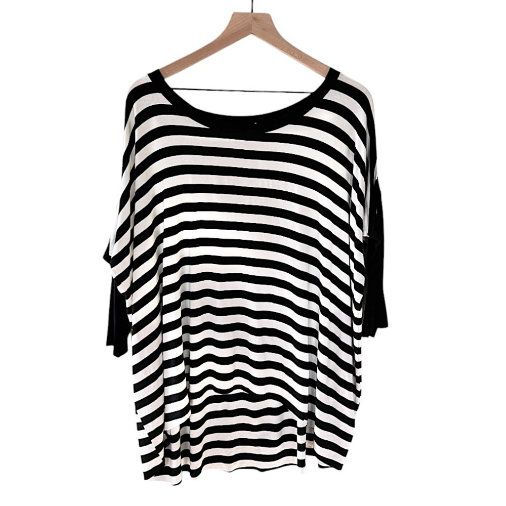 NWT Bailey 44 Core Women’s 3/4 Sleeve Striped Hi Low Hem‎ Top Black White Medium